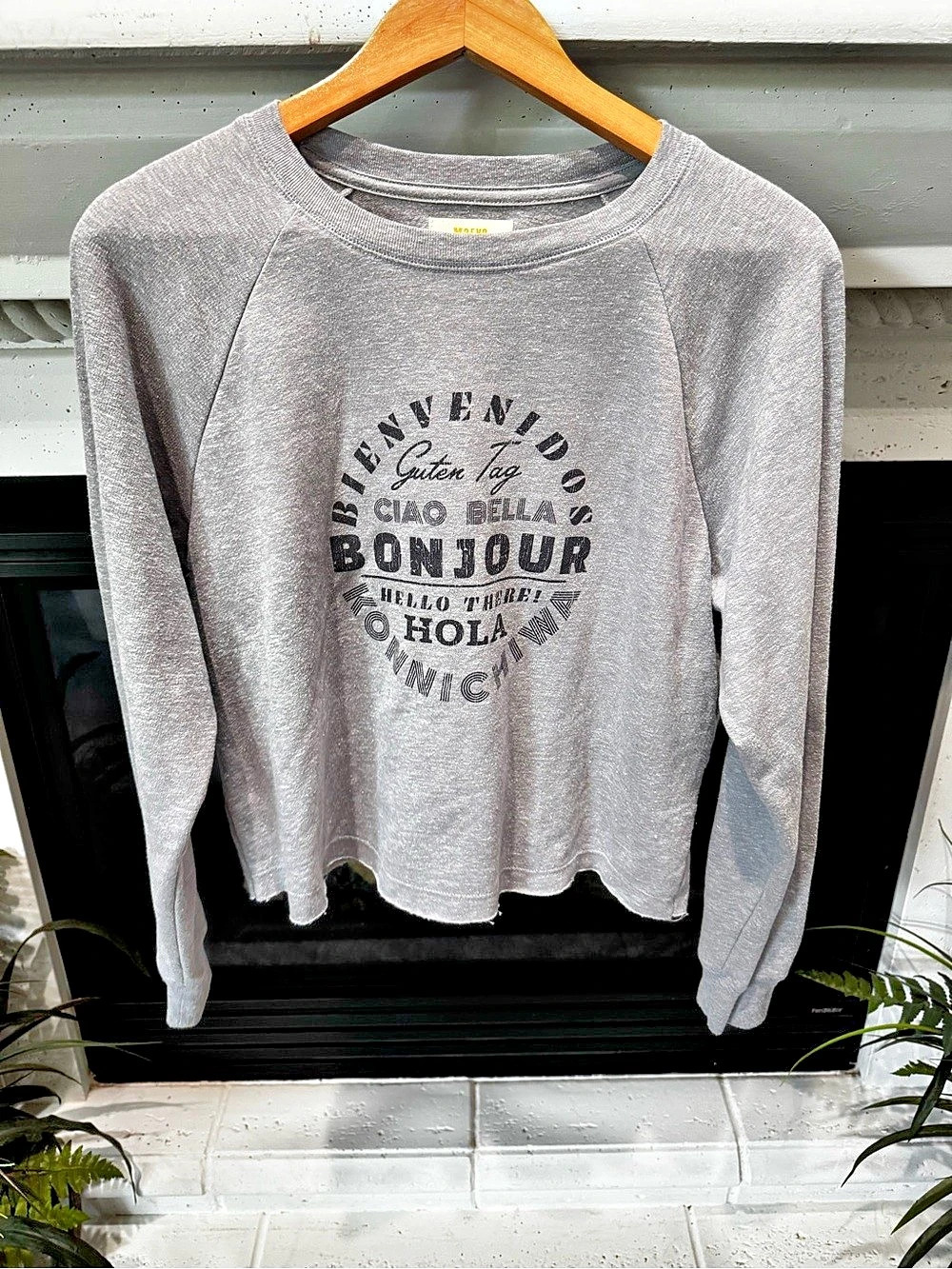 Maeve Bonjour Graphic Sweatshirt Graphic Long Sleeve Gray XS